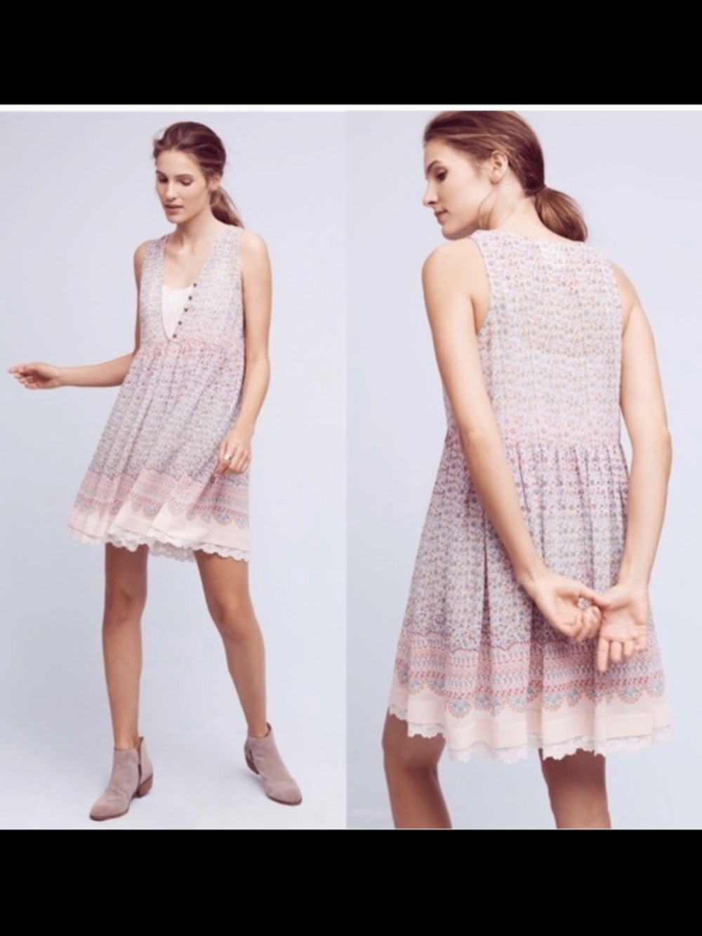 Maeve by Anthropologie Violetta Floral Lace-Hem Mini Dress, Size Small